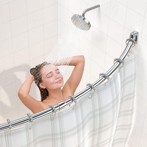 Tringle à rideau de douche incurvée réglable et extensible en acier inoxydable de 110 à 180 cm, design télescopique exquis personnalisable pour salle de bain, besoin de percer. (1/5)