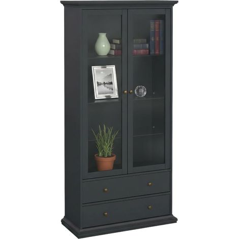 Dmora - Vetrina Gaetane, Credenza espositiva, Vetrinetta multiuso, Madia da soggiorno, 96x42 h201 cm, Grigio