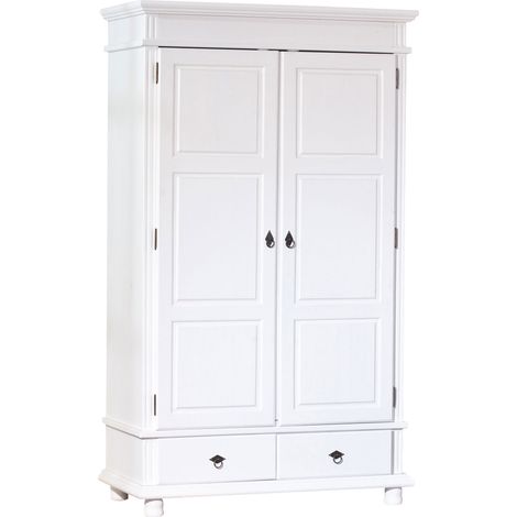 Armoire 2 portes et 2 tiroirs en pin massif blanc - LANDES