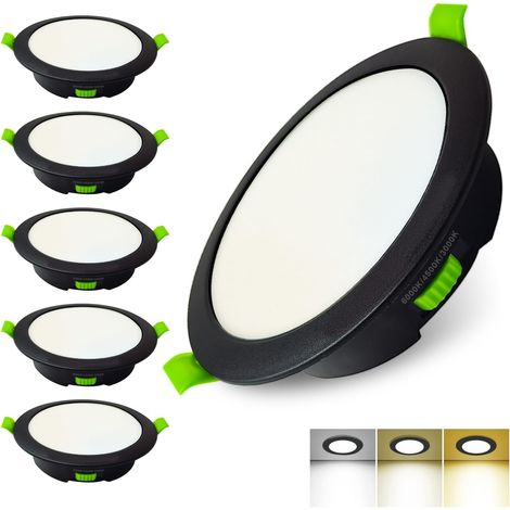 Spot LED Encastrable Dimmable, 7W 600LM Spots de Plafond Encastré Blanc Chaud 3000K Blanc Neutre 4500K Blanc Froid 6000K, Noir Spot LED IP44 pour Salle de Bain Cuisine Salon, Lot de 6 (1/5)