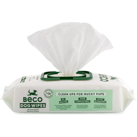 Beco Salviette Cane in bambù 80 Pezzi - Salviette Igienizzanti Eco-Friendly con Pratico Dispenser, Salviette per Cani di Diverse Taglie, Senza profumazione, Perfetta Resistenza (1/4)