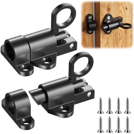 Lot de 2 Loquet Porte Boulons à Ressort, Serrure Porte Métal, Verrou de Porte Verrouillage Automatique, Loquets et Verrous de Portes, pour Portes D'armoire, Portails de Jardin, Cages pour Animaux