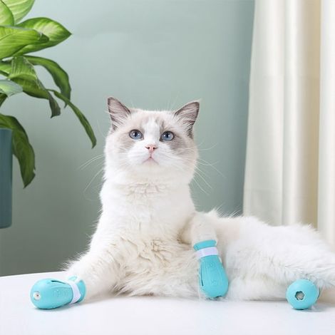 Lot de 4 protège-pattes anti-griffures pour chat, en silicone antidérapant et ajustable, multifonctionnels pour le bain et le (1/5)