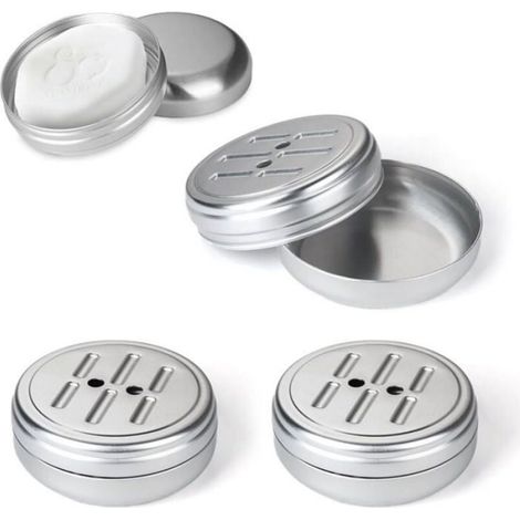 Porte-Savon - Aluminium - Diamètre 77 mm Hauteur 32 mm - Pour Salle De Bain Cuisine Douche Toilettes - Lot De 3 (1/4)