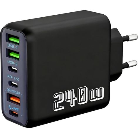 Chargeur USB-C 240W Multi-Port 3USB-A + 3USB-C Charge Ultra-Rapide PD QC PPS, Charge Rapide QC5.0, Compact pour Tablettes, Écouteurs Bureau (1/5)