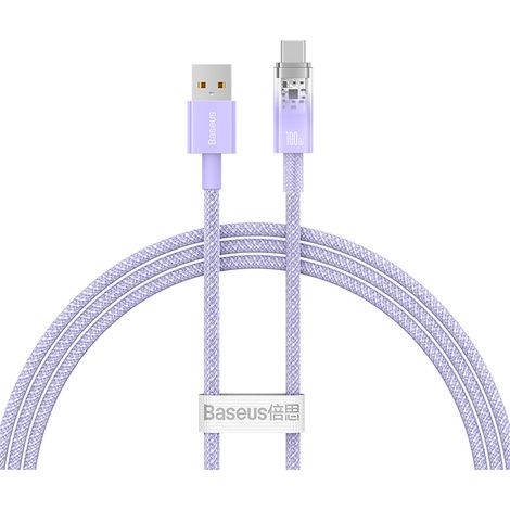Cavo Baseus Explorer 100W USB-A - USB-C con sensore di temperatura intelligente, 1 m - Viola (1/5)