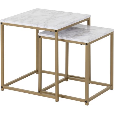 Dallas Nest of Two Tables Marble Effect and Gold Tone Metal Finish (1/4)