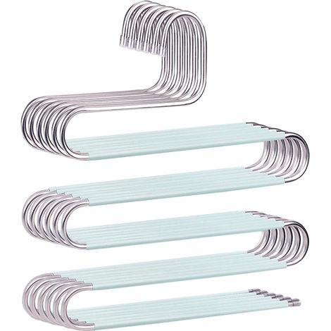 Lot de 6 Vert cintres antidérapants en Forme de S en Acier Inoxydable pour Pantalons, Jeans, écharpes (1/5)