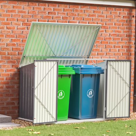 Grey Steel Trash Can Recycle Bin Enclosure Storage Shed (1/5)