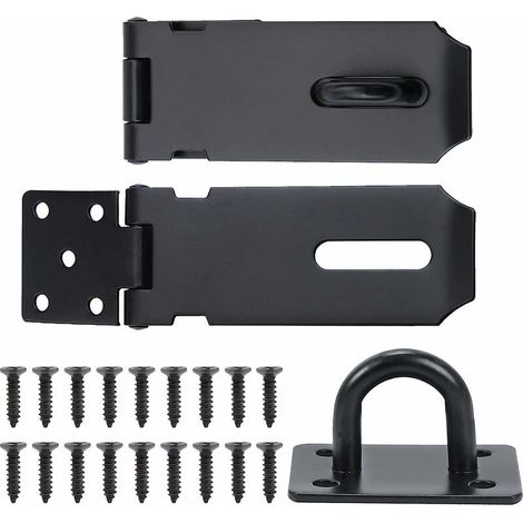 Ahlsen Pieza Pestillo de puerta con cerrojo de acero inoxidable con grapas, tornillos, candado, cerrojo de seguridad para puerta, gabinete, ventana, cajón, 105 mm, negro (1/5)