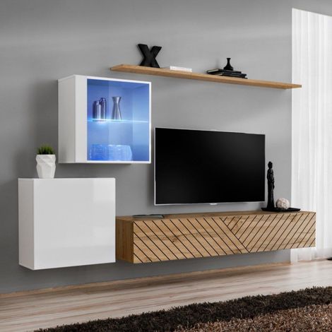 Ensemble Meuble TV "Switch Lamel XV" 260cm Naturel & Blanc (1/5)