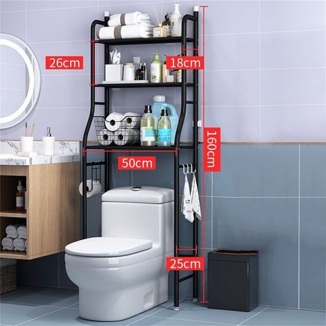 Étagère de salle de bain à 3 niveaux, grande capacité, bonne stabilité, gain de place, en métal, pour cuisine, toilettes, machine à laver, noire (1/3)