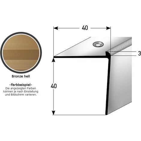 Treppenkante "Berrie" / Treppenkantenprofil / Winkelprofil, konfigurierbar, Breite: 40 mm, Höhe: 40 mm, Einfasshöhe 3 - 5 mm aus Aluminium eloxiert, gebohrt, von Auer Metall -bronze hell-1000-3