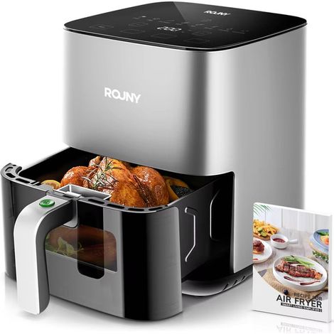 Friteuse sans huile 5L 1450W électrique, air fryer compact pour usage familial, écran tactile LED, panier antiadhésif amovible, fenêtre de visualisation pour cuisson facile
