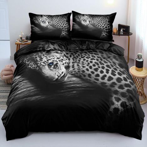 Bettwäsche-Set 155x220 cm mit Leoparden-Motiv, 3-teilig, Mikrofaser, Reißverschluss