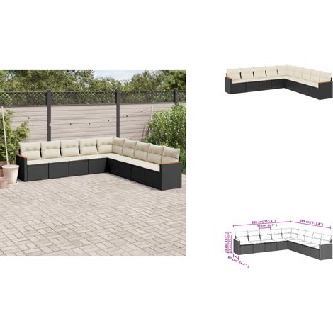 9-tlg. Garten-Sofagarnitur mit Kissen Schwarz Poly Rattan - Gartenmöbel - Rattan Möbel - Outdoor Sofa - Esszimmergarnitur - Lounge Set (1/3)