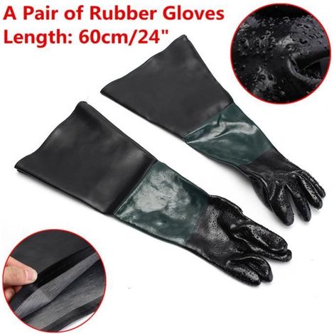 NEUFU Paire Caoutchouc Gants de Sablage Sableuse Sand Blast Blaster Cabinet Blasting 60CM (1/4)