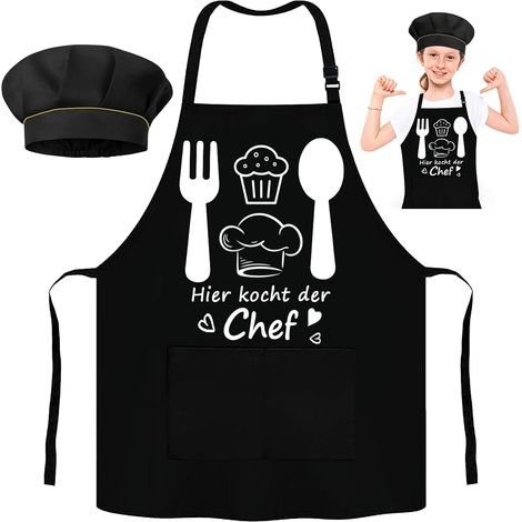 Tablier de cuisine amusant pour enfants, avec 2 poches, imperméable, pour garçons et filles de 4 à 12 ans, pour la cuisine, la peinture, le barbecue (1/5)