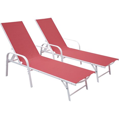 Set di 2 lettini SARDINIA in textilene rosa - struttura bianca