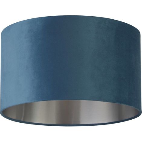 Lampenschirm für Hängelampen Stoff D: 38 cm rund in Petrol Silber gebürstet Modern Glasschirm