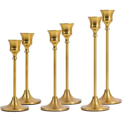 Ensemble de 6 chandeliers dorés - Porte-bougies en laiton pour bougies piliers LED (1/5)