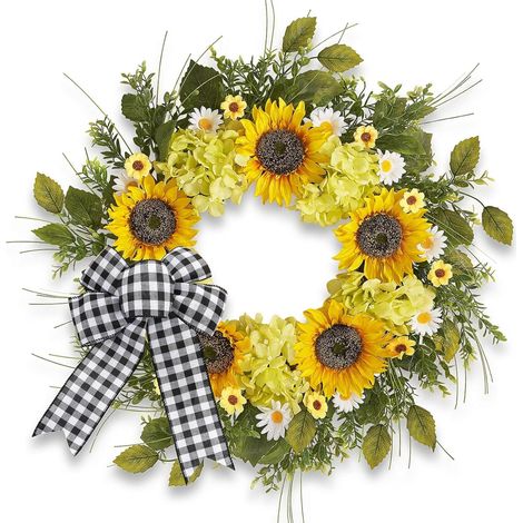45 cm - Couronne de printemps pour la porte d'entrée - Couronne de printemps et d'été - Couronne de fleurs artificielles - Grande couronne de porte de printemps pour décoration de fenêtre - Porte (1/5)