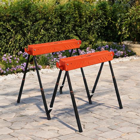 Tréteaux pliants métal orange capacité 250 kg paire en métal EVA (1/5)