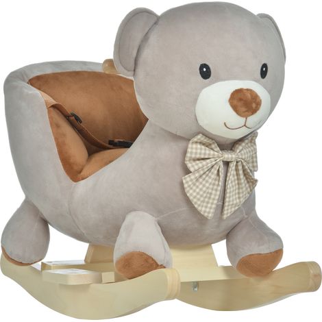 Cavallo a Dondolo a Forma di Orso con Suoni, Cavalluccio a Dondolo per Bambini 18-36 mesi Interattivo, Grigio, 60x33x50cm (1/5)