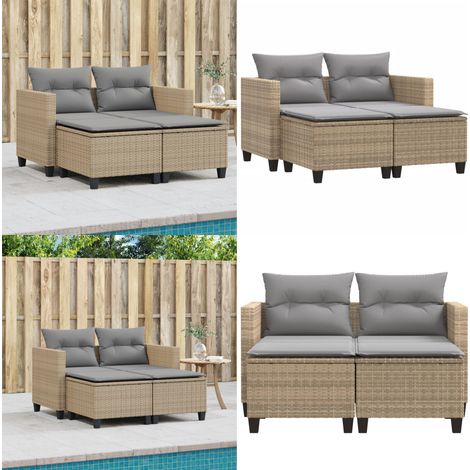 Canapé de jardin 2 places avec tabourets beige résine tressée - Canapé De Jardin - Mobilier De Jardin - Salon De Jardin - Résine Tressée - Rotin Synthétique - Home & Living (1/5)