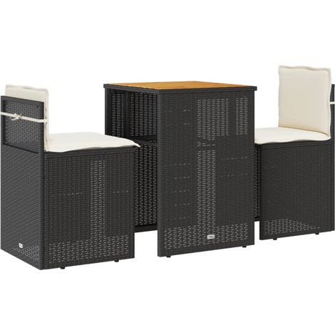 Maison Exclusive - 3-tlg. Bistro-Set mit Kissen Schwarz Poly Ratt