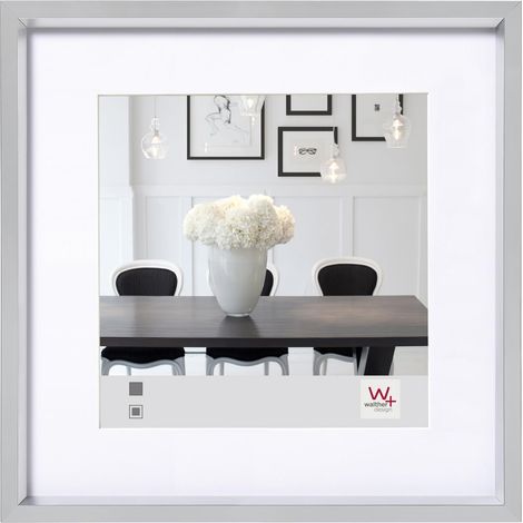 Cadre Photo Argent 20 x 20 cm avec Passe-Partout, Cadre Plastique Style Acier ES220S (1/5)