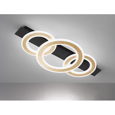 LED Deckenleuchte CIRCLE Schwarz Gold mit Fernbedienung dimmbar, Breite 76cm