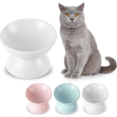 Comedero elevado de cerámica para gatos, 260 ml, inclinado, antivómitos, de porcelana.