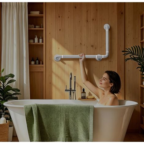 【Chauffage et ventilation】Bracelet de salle de bain en acier inoxydable, bracelet en forme de L, poignée de lumière nocturne antidérapante, pour les personnes âgées, les enfants et les personnes handi (1/5)