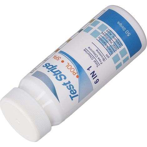 100 bandelettes de test pH 6 en 1 (chlore, dureté, alcalinité, acide cyanurique) pour piscine et spa (1/5)