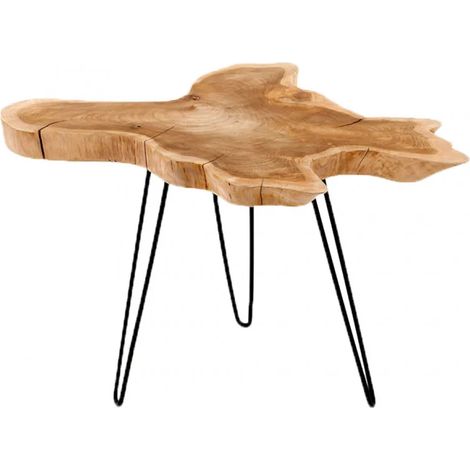 Table basse 75 cm en bois de teck et pieds en métal noir - ROOT (1/3)