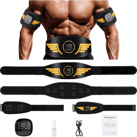 Ceinture Abdominale Electrostimulation, Electrostimulateur Musculaire, Electrostimulateur Musculaire avec 10 Modes 30 Intensités Et Affichage des Calories Brûlées USB Rechargeable pour Abdomen Bras (1/5)