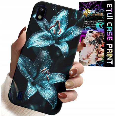 Custodia per Samsung A10 - motivo gigli turchesi + vetro (1/5)