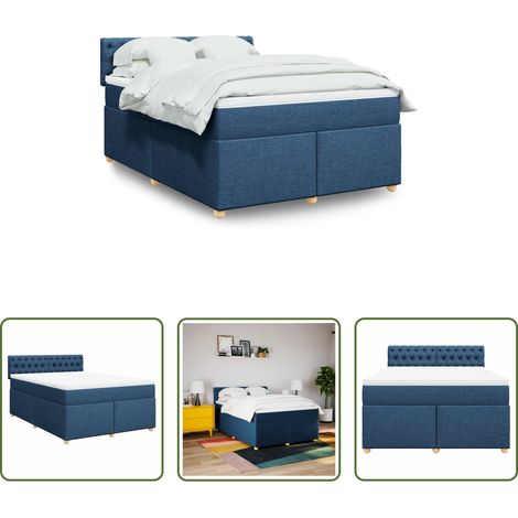 Matelas à ressorts ensachés - Sommier à lattes de lit avec matelas Bleu 140x190 cm Tissu (1/5)