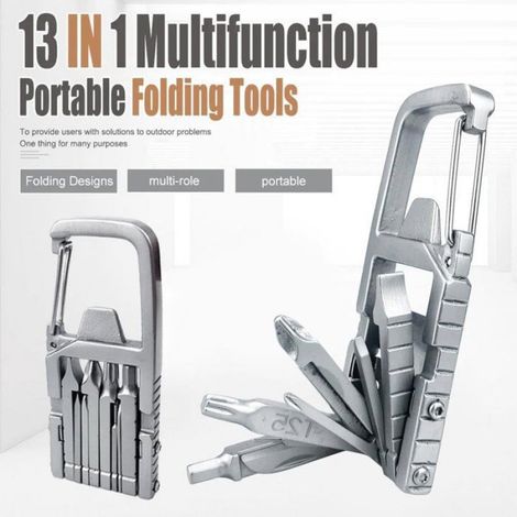 Multitool mousqueton 12-en-1 inox - porte-clés outdoor - ouvre-bouteille - tournevis - camping argent (1/4)