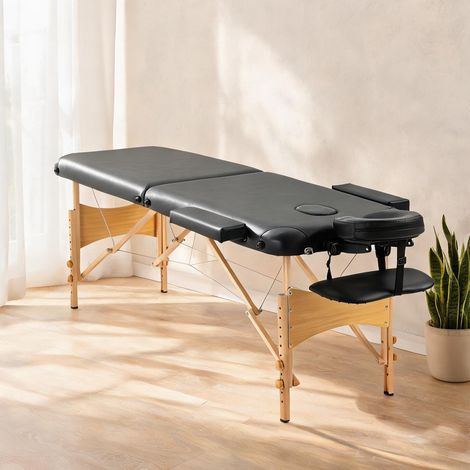 Table de massage pliante en bois et similicuir noir (1/5)