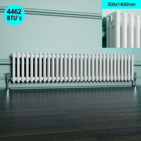 ELEGANT Traditional Radiator Cast Iron Style Horizontal Radiator White Triple Horizontal Column Radiators 300 x 1400 mm (1/5)