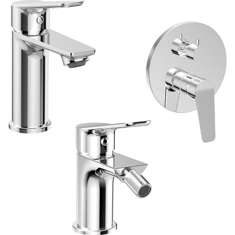 Set miscelatori lavabo, bidet e doccia con deviatore in ottone cromato lucido Aurora (1/4)