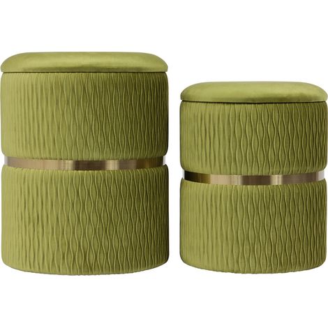 Set di 2 Pouf Contenitori Zora in Velluto Verde Pistacchio (1/3)