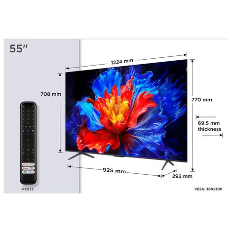 TCL 55P8K - TV QLED 55" (140 cm) - 4K UHD 3840x2160 - 144 Hz - Dolby Vision - Google TV - 4xHDMI 2.1 - WiFi