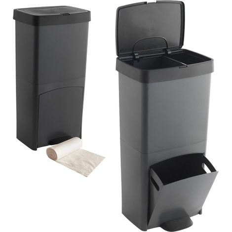 Cubo de basura 70L de 2 Compartimentos con 20 bolsas de basura adaptadas de 10L (1/5)
