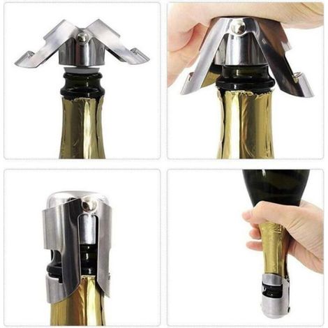 Bouchon Anti-fuite - Acier Inoxydable Et Joint Silicone Alimentaire - Pour Champagne Prosecco Cava Vin Mousseux - 1 Pièce (1/4)