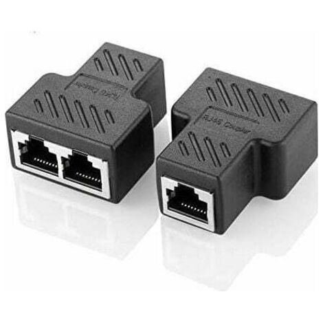 RJ45 Splitter Connectors Adapter 1 to 2 Ethernet Splitter Coupler Dual Socket HUB Interface Contact Modular Plug Connect Network LAN Internet Cat5 Cat5e Cat6 Cat7 Cables 2 Pack (1/4)