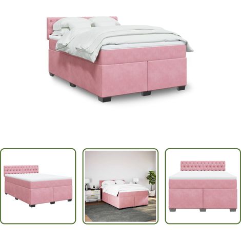 vidaXL Sommier à lattes de lit avec matelas Rose 160x200 cm Velours (1/5)