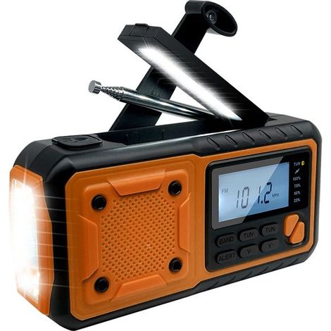 Radio d'urgence multifonctionnelle - Radio d'urgence - Radio à manivelle - Radio d'urgence solaire à manivelle - FM AM SW - 4000 mAh - Lampe torche - Orange (1/5)